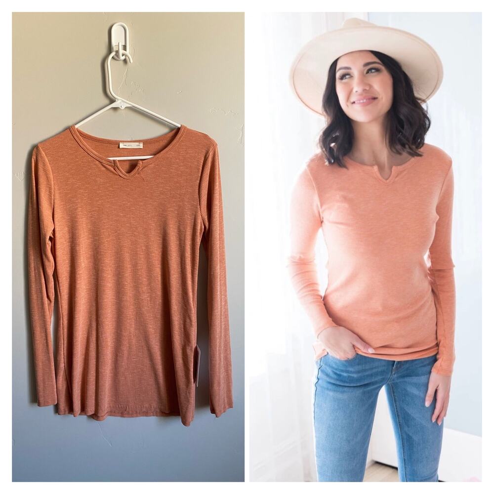 Reb. In J Orange Long Sleeved Top Sz L NWT Casual Comfy Fall Made in USA